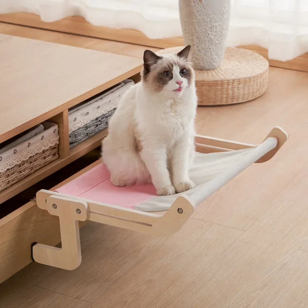 Cama Suspensa Rede Para Gatos -  Montagem em Madeira