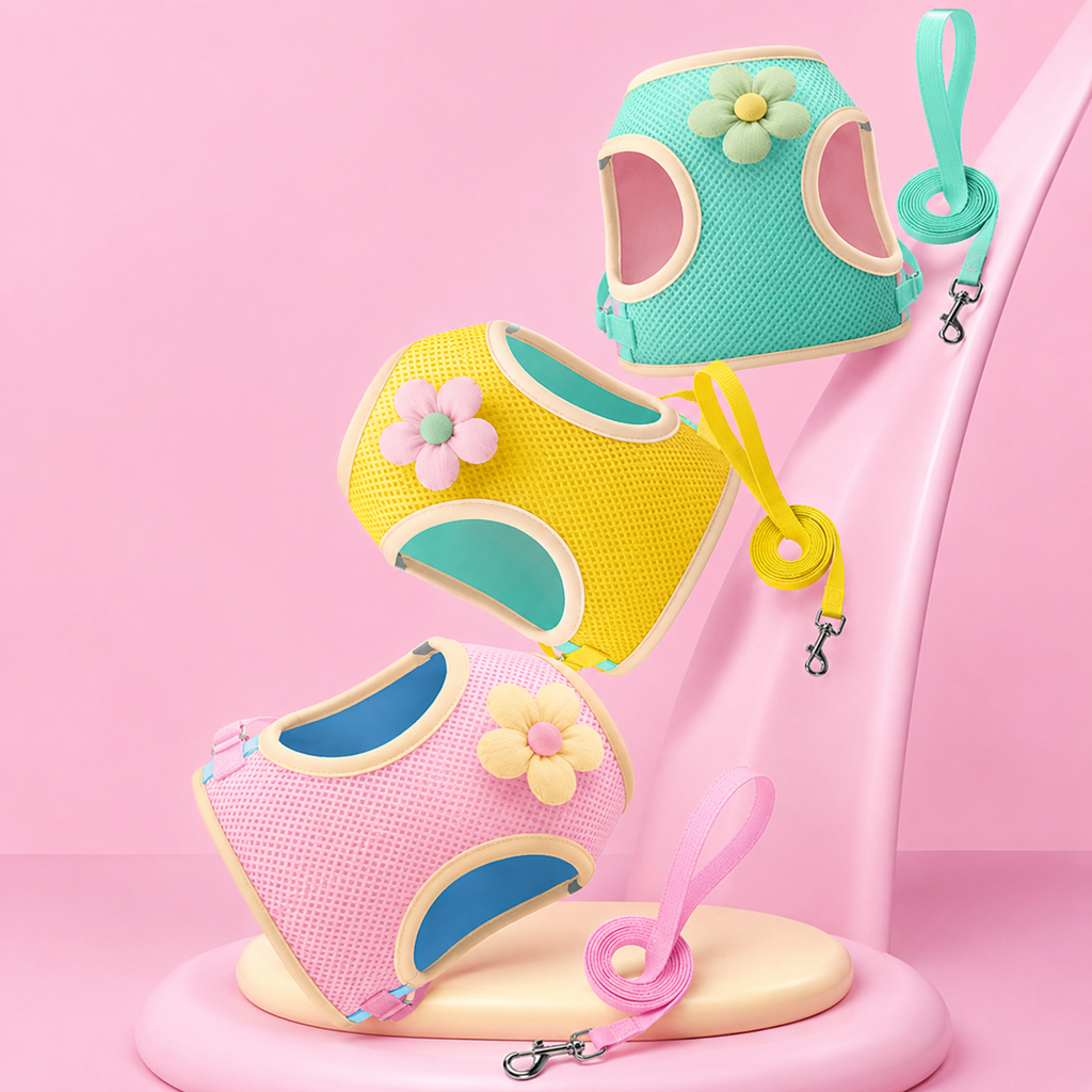 Peitoral Com Guia e Colete Reflexivo Respirável Animais De Estimação