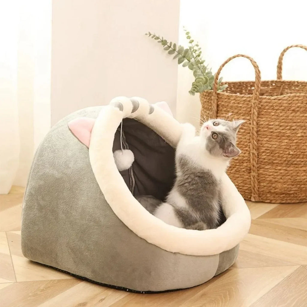 Cama Toca Ursinho para Gatos em Pelúcia + BRINDE: Luva Removedora de Pelos