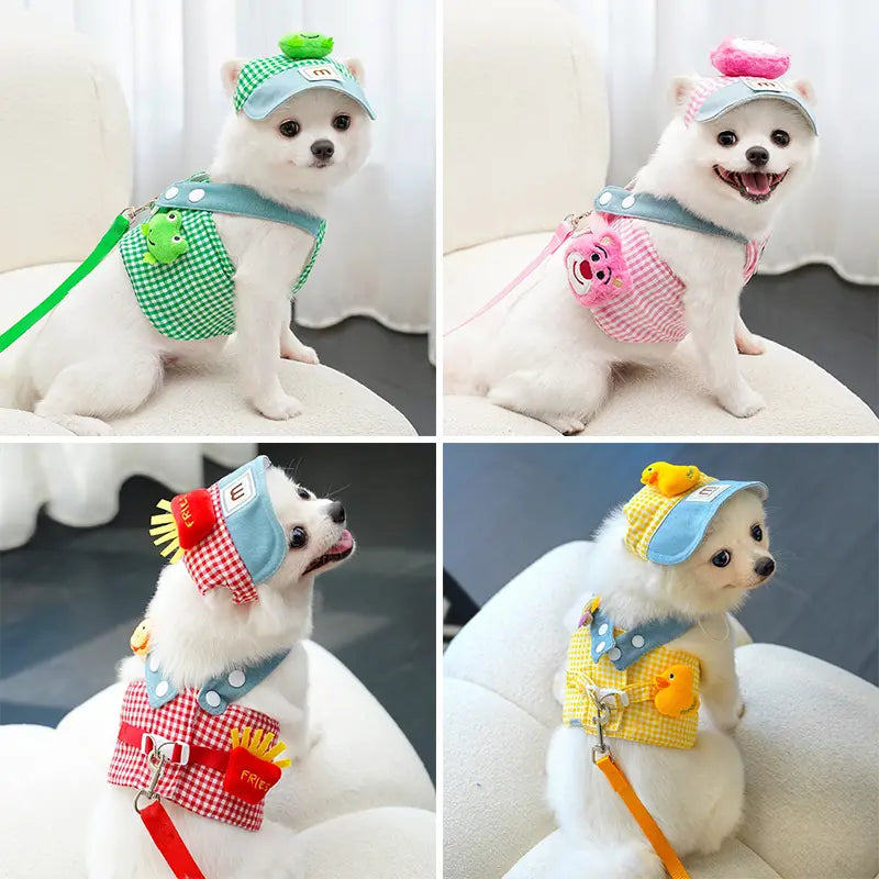Kit Peitoral com Guia e  Boné para Passeios para Cães e Gatos