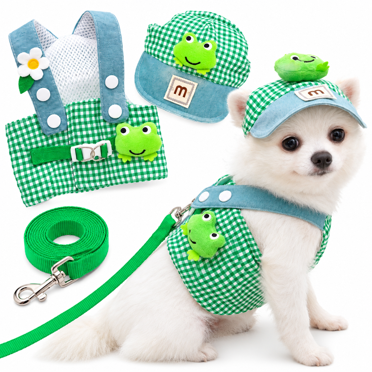 Kit Peitoral com Guia e  Boné para Passeios para Cães e Gatos