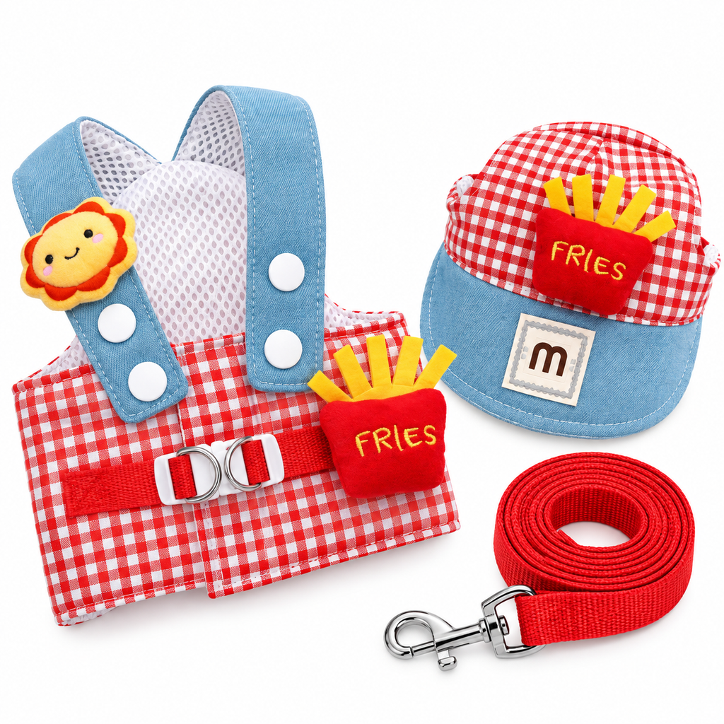 Kit Peitoral com Guia e  Boné para Passeios para Cães e Gatos