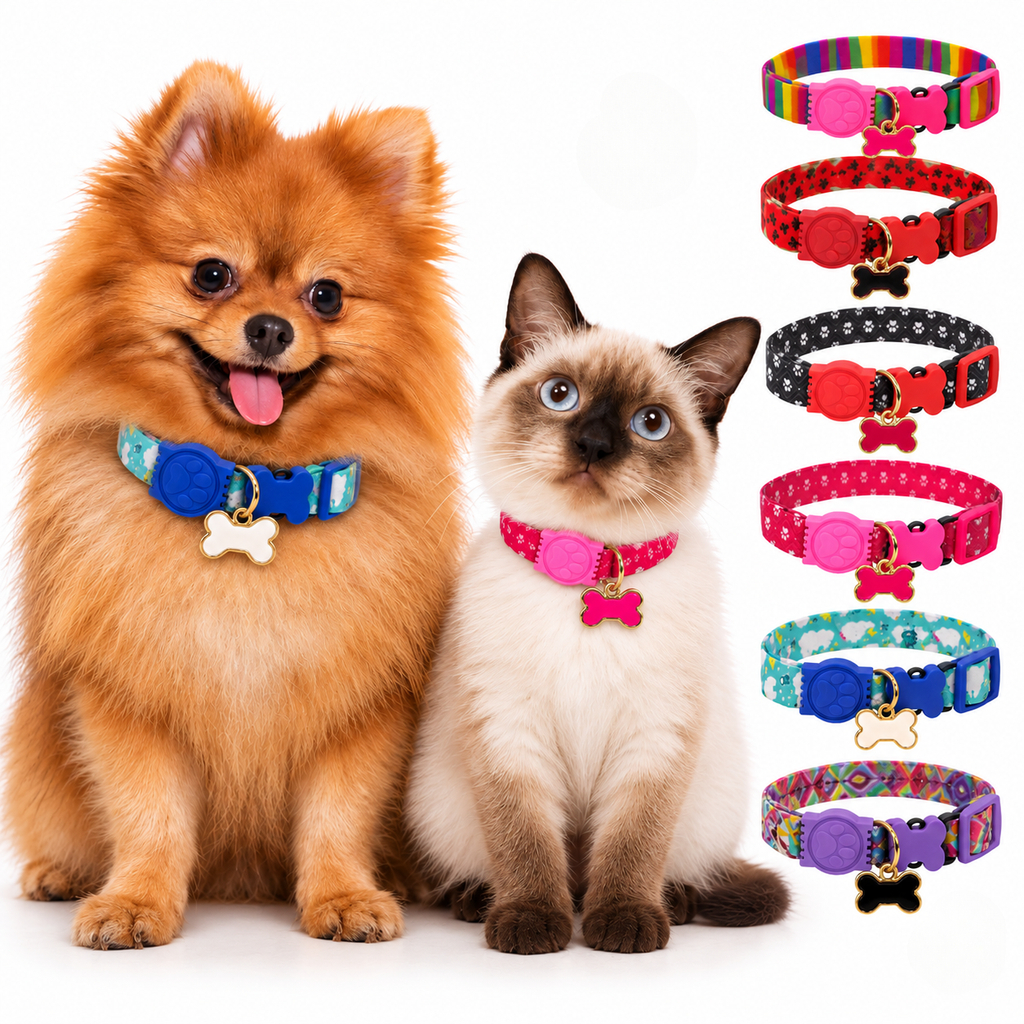 Coleira Ajustável para Cães e Gatos com Pingente Pet