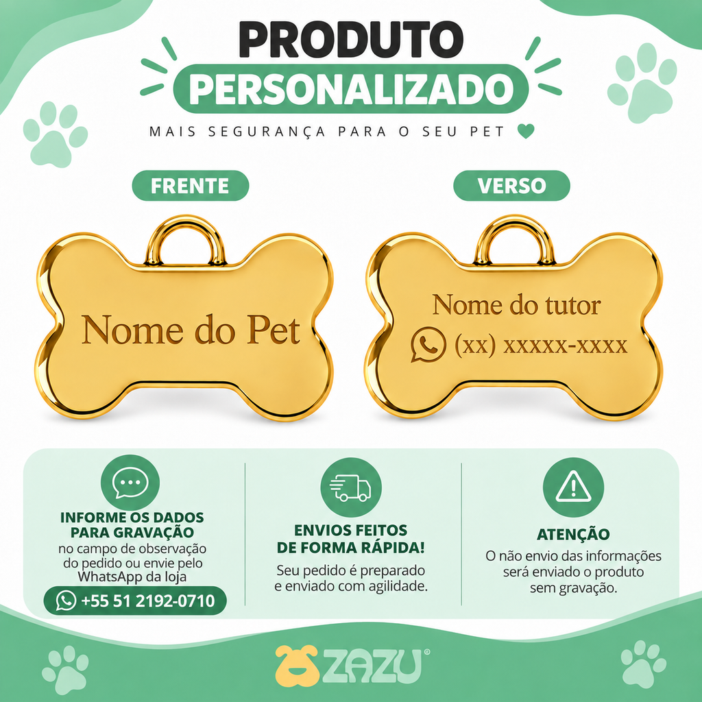 Coleira Personalizada com Plaquinha de Identificação para Cães e Gatos