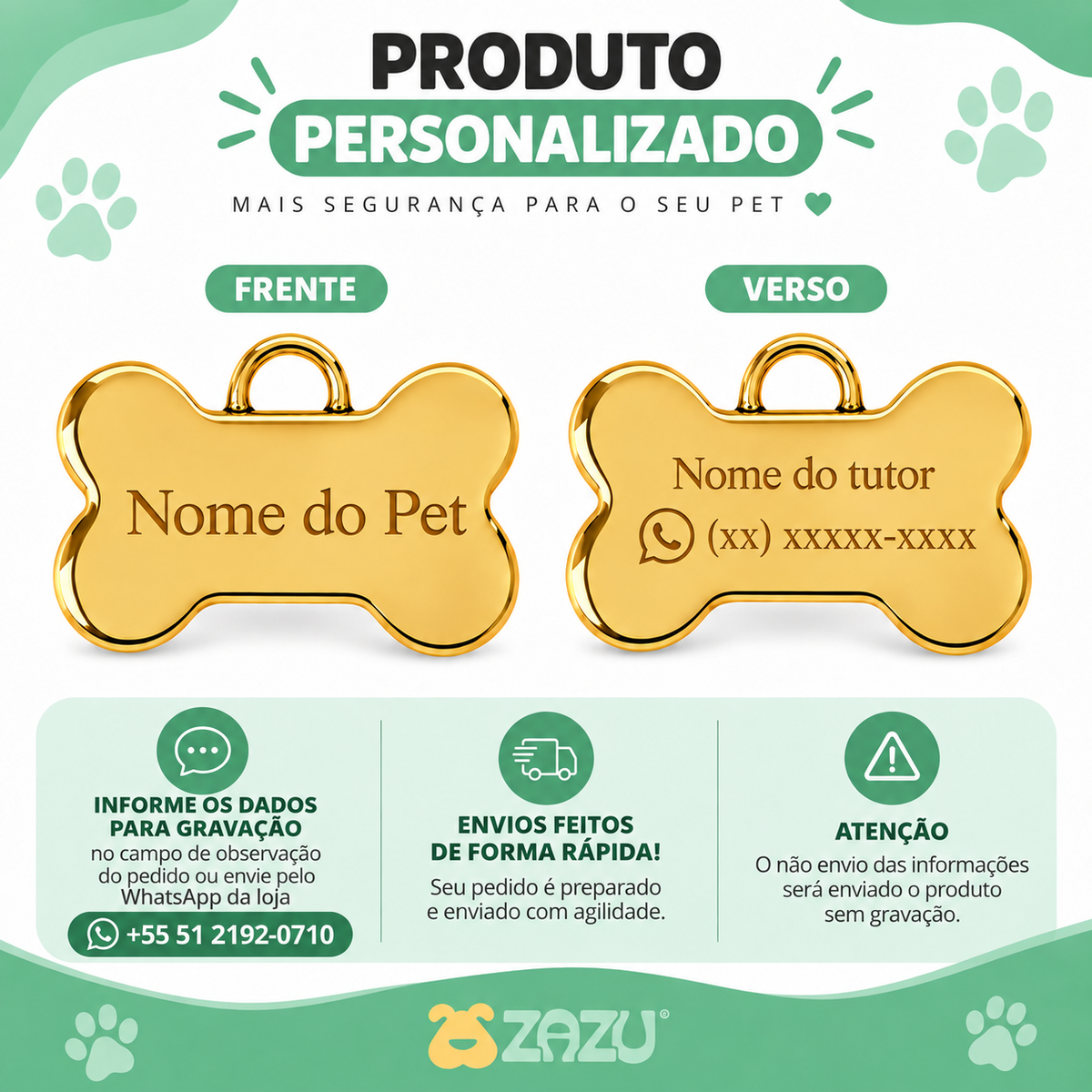 Coleira Personalizada com Plaquinha de Identificação para Cães e Gatos
